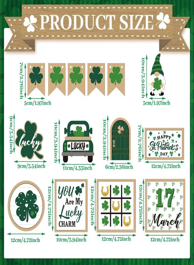 Anglechic 14 Pcs St. Patrick's Day Tiered Tray Decor Set Luck Shamrock Wooden Signs Irish Decor Saint Patty's Day Table Decoration for Home Tabletop Shelf Party - Image 5